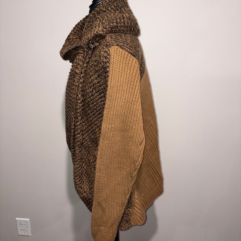Ribbed Knit Lisa Rinna Collection Cardigan Sweater Womens Large Brown Black - Picture 2 of 9